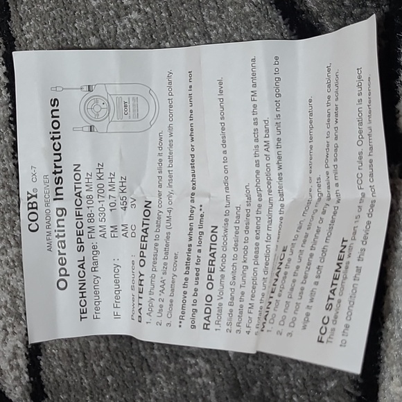 VINTAGE COBY CX-7 MINI PORTABLE AM-FM RADIO RECEIVER EARPHONES PRICE FIRM - Picture 7 of 12